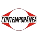 Logotipo da Contemporânea com o nome centralizado em preto dentro de uma forma circular.